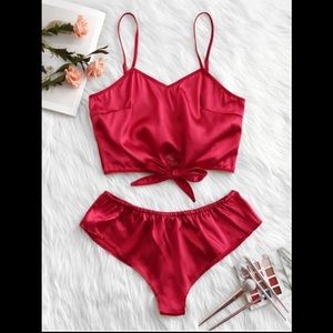 Bowknot Satin Two Piece Pajama Set
